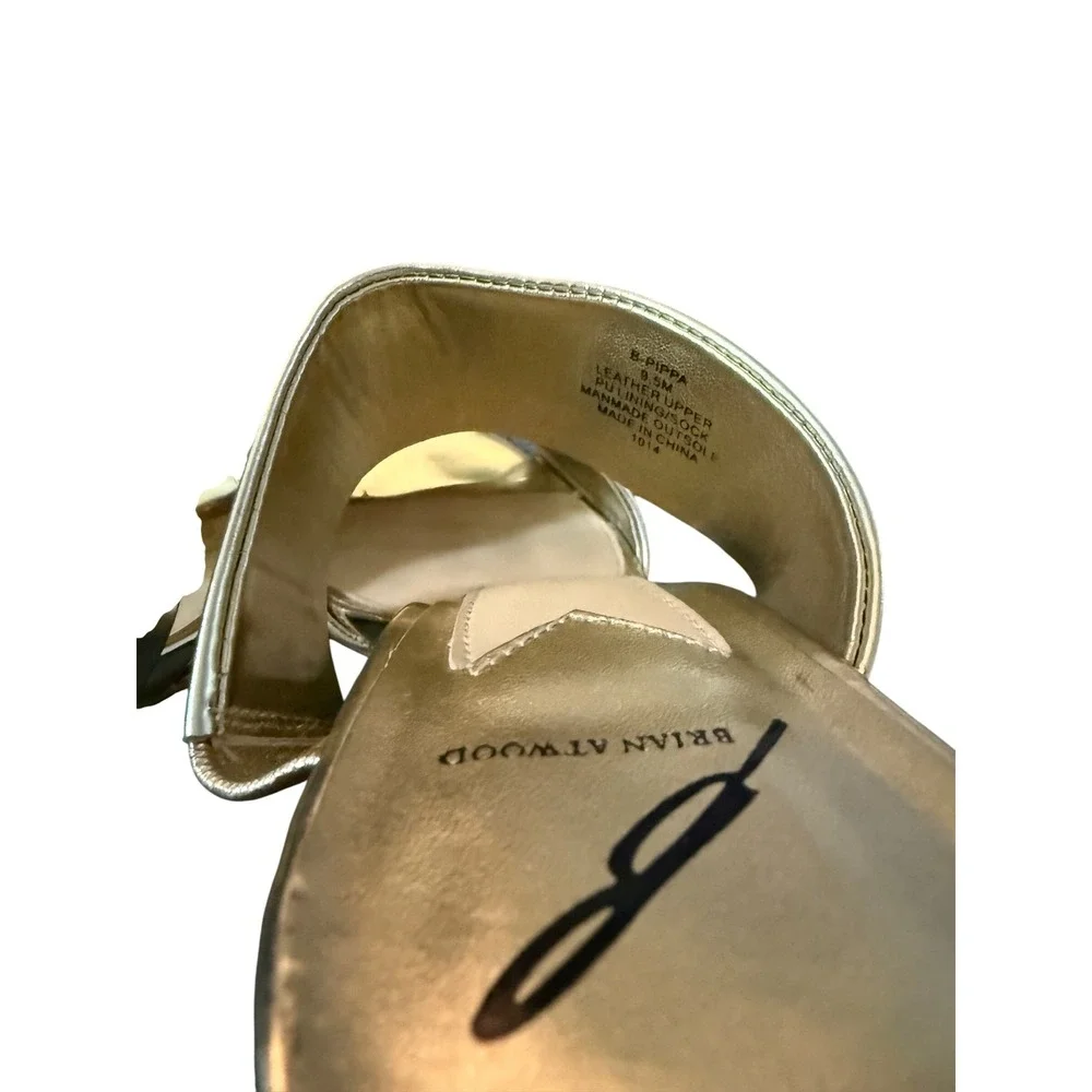 Brian Atwood B-Pippa Gold Metallic Leather Slide Stiletto Sandals Heels 9.5M